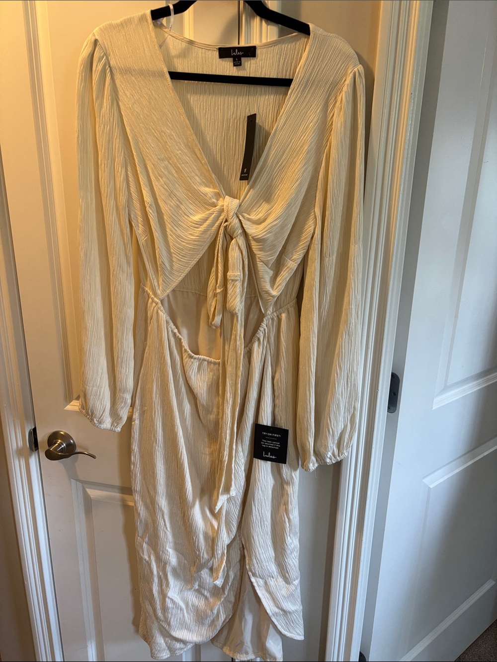 Lulumari Ivory Tie-Front Long Sleeve Romper